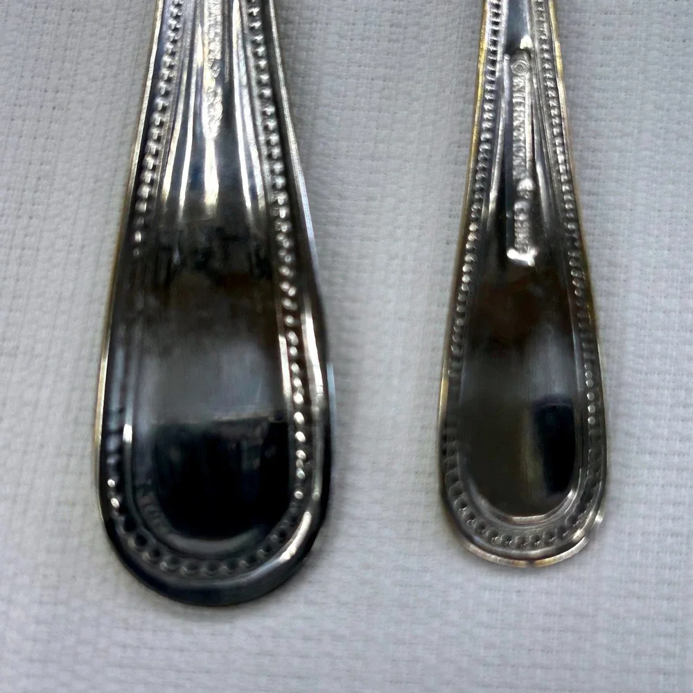 International Silver Royal Bead Gold 4 pc Serving Set Stainless 18/8 Spoons Fork